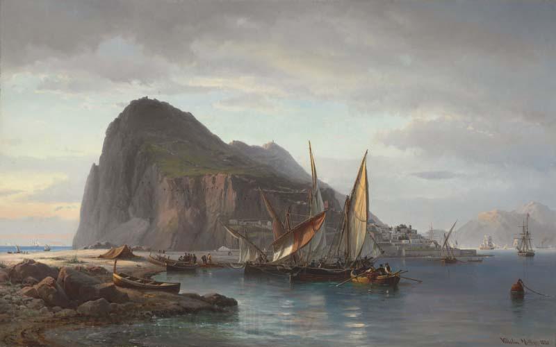 Vilhelm Melbye Shipping off Gibraltar Norge oil painting art